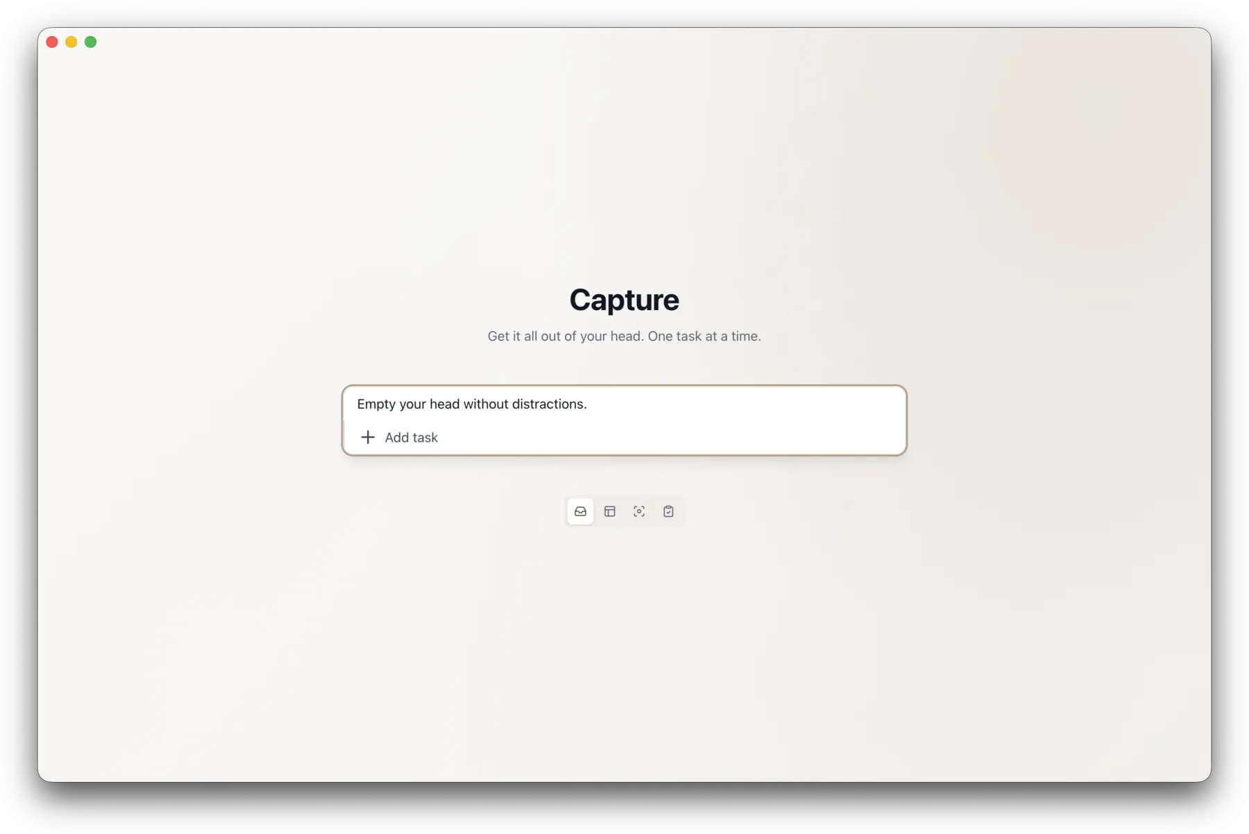 2080 Capture Mode: a blank screen with a single input for adding one task after another